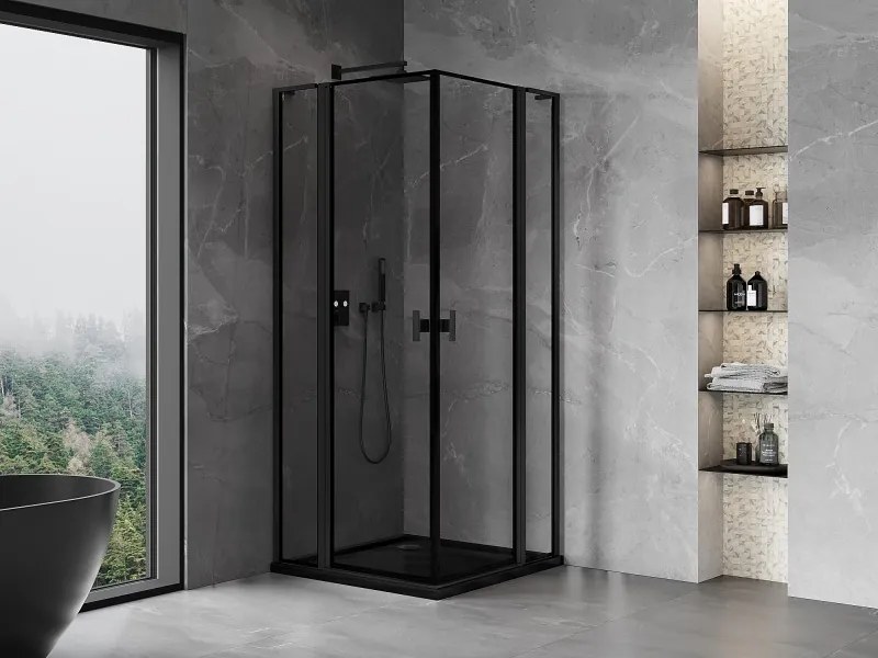 Mexen Mist L Duo kabina prysznicowa uchylna 90 x 90 cm, czarna ramka, czarna - 8A4L-090L-090P-70-70