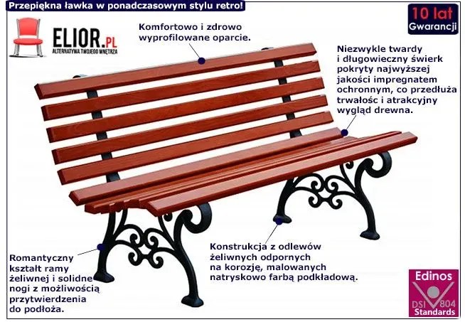 Romantyczna ławka parkowa Halszka 180 cm - 7 kolorów