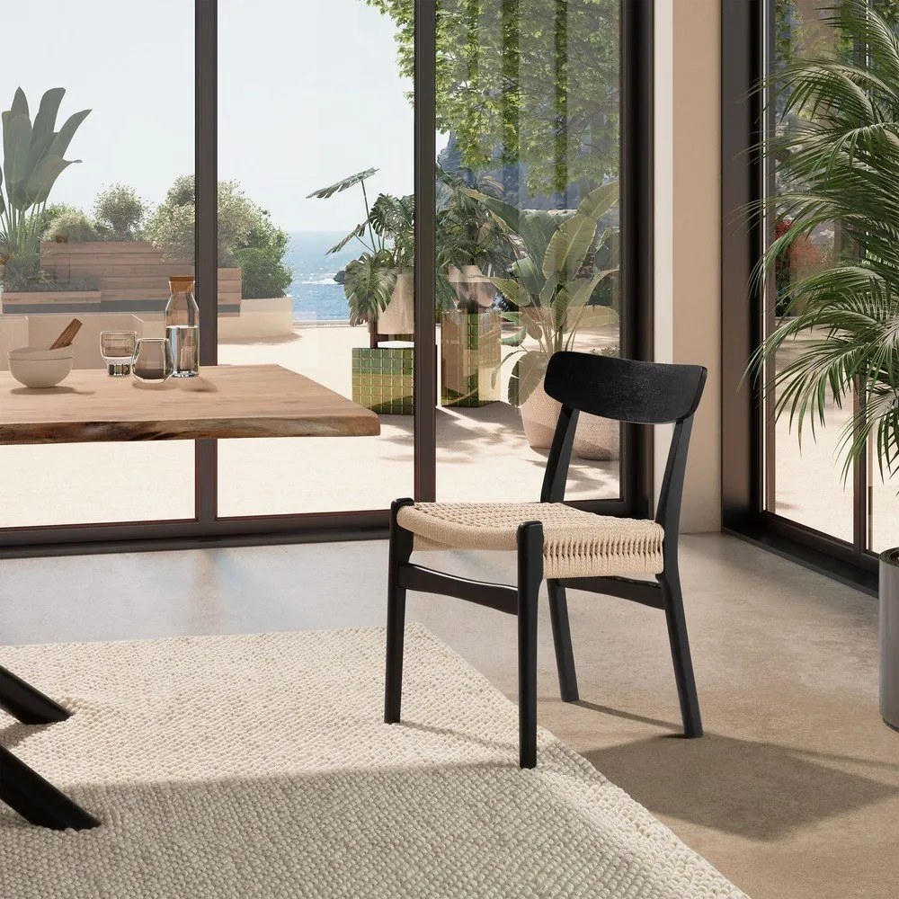 Czarne krzesła zestaw 2 szt. z litego drewna kauczukowego Biel – MOME