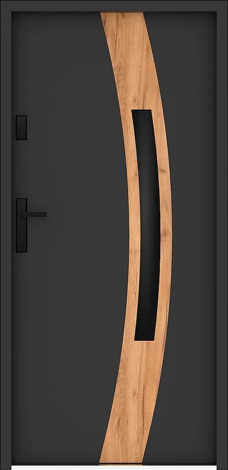 Drzwi wejściowe ze stali nierdzewnej z przeszkleniami wys. 207 x szer. 100 cm - szkło dymione - antracyt i efekt dębu - grubość 55 mm - otwierane w prawo - TROFA