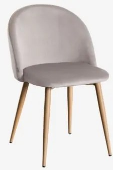 Zestaw 2 Tapicerowanych Krzeseł Jadalnianych Z Stali Kana Natural Wood & Aksamitny Grey Taupe & Aksamitny - Sklum