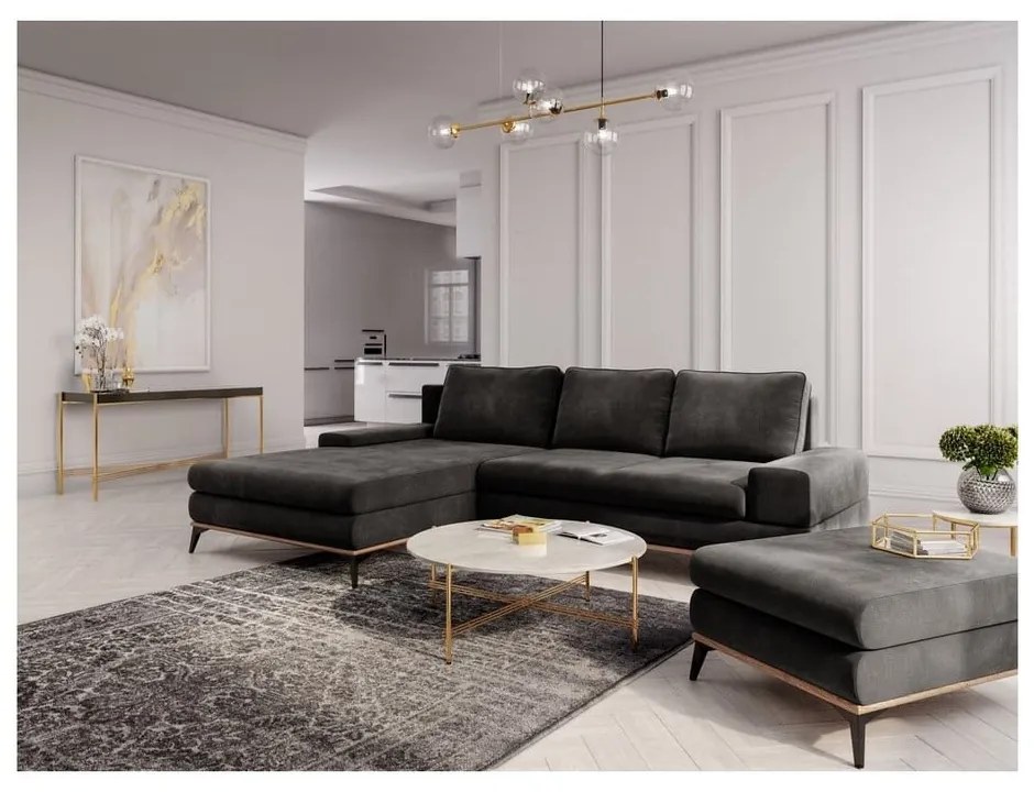 Ciemnobrązowy rozkładany narożnik z aksamitnym obiciem Windsor &amp; Co Sofas Astre, lewostronny