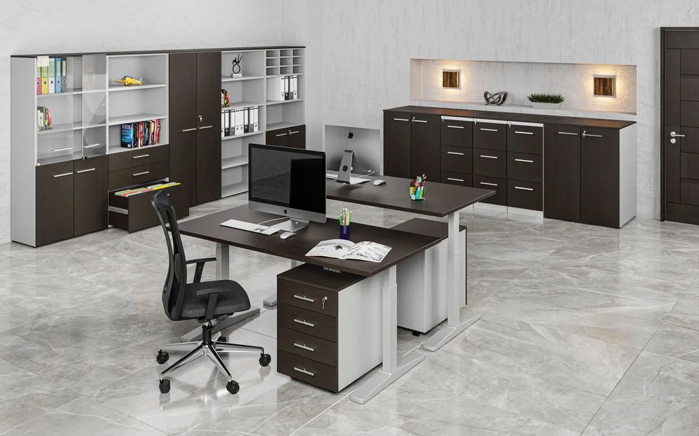 Szafa biurowa z drzwiami PRIMO GRAY, 800 x 420 x 1434 mm, szary/wenge