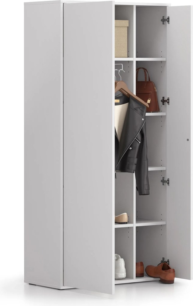 Szafa ubraniowa z wysuwanym elementem BLOCK, 850 × 400 × 1748 mm, biały