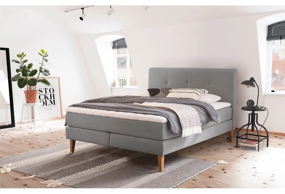 Jasnoszare łóżko boxspring 180x200 cm Stockholm – Meise Möbel