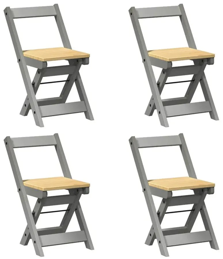 Komplet 4 składanych krzeseł z drewna sosnowego szary + miodowy brąz T7-C03