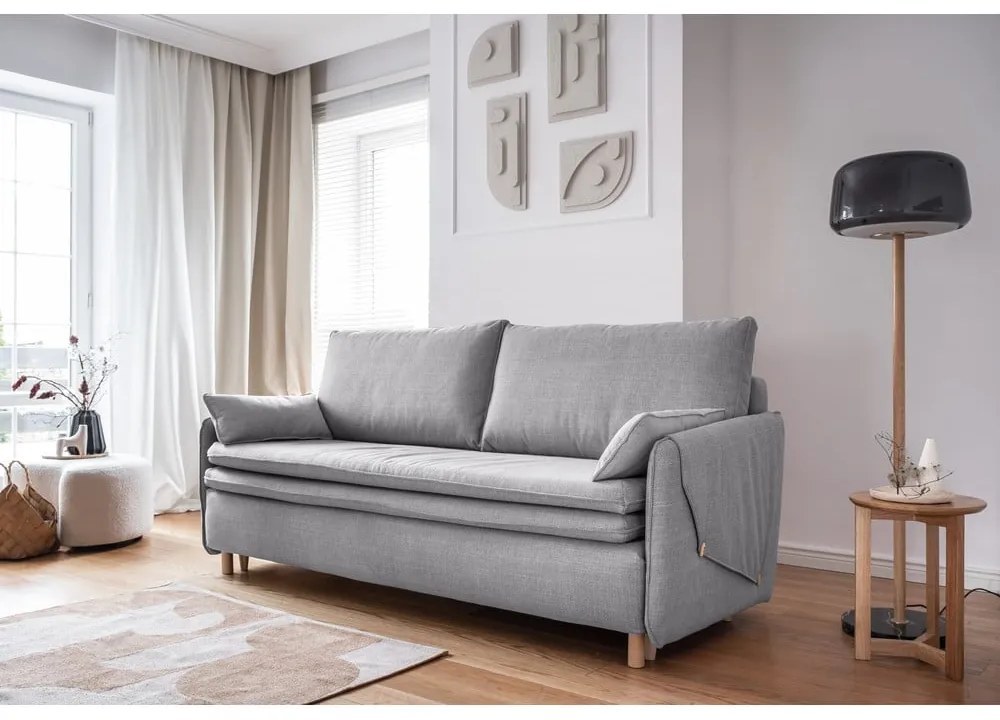 Jasnoszara rozkładana sofa 207 cm Simon – Miuform