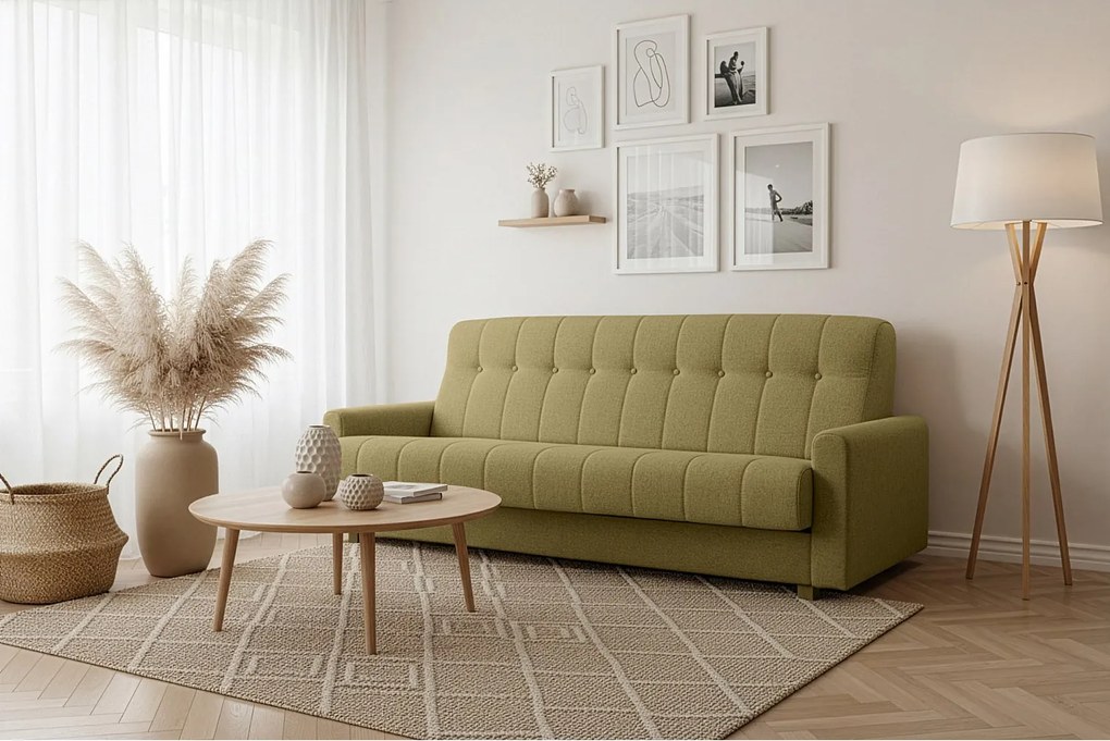 Wersalka Herbi z funkcją spania, do salonu, tkanina Herbi, jasnozielony