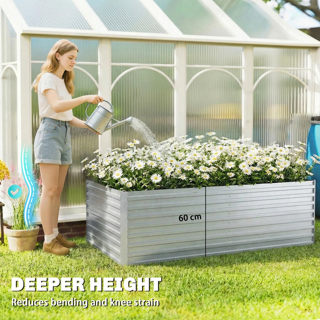 Outsunny zestaw dwóch ocynkowanych podwyższonych grządek, 180 x 90 x 60 cm, metalowe grządki z bezpiecznymi krawędziami, srebrny | Aosom PL