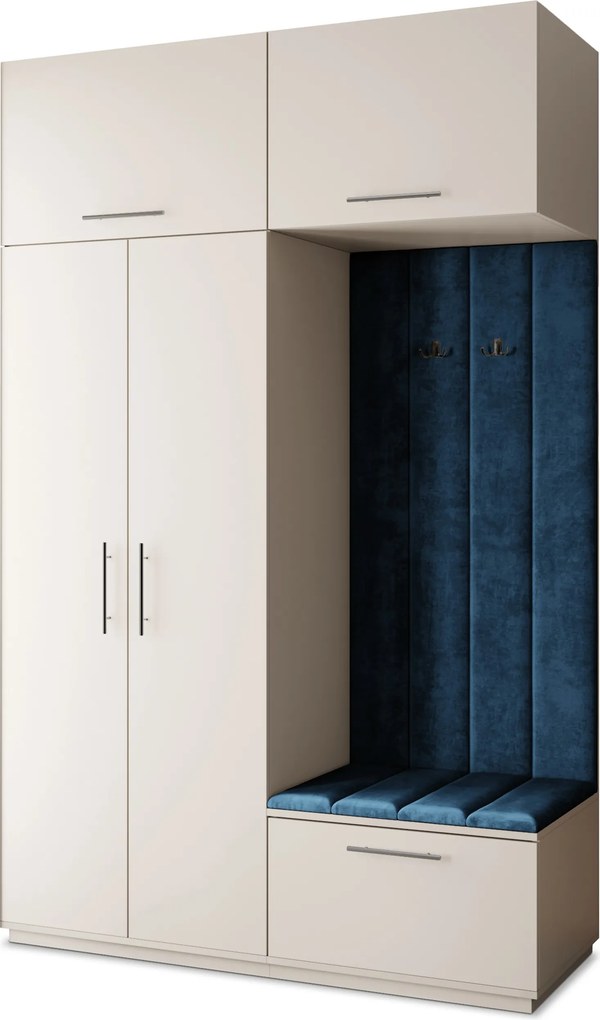 Masseno Garderoba REMA 150/240/60 cm Nowoczesna Szafa do Przedpokoju Kaszmir, MONOLITH 77 (Niebieski)