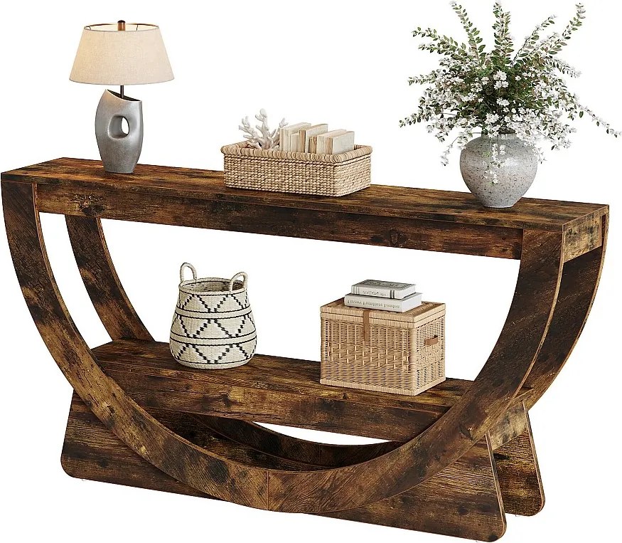 Stół konsolowy 160 cm, industrialny stół wejściowy dwuosobowy z półkami do przechowywania