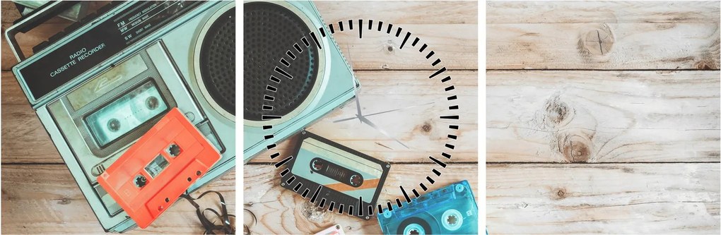 Obraz - Radio retro (z zegarem) (90x30 cm)