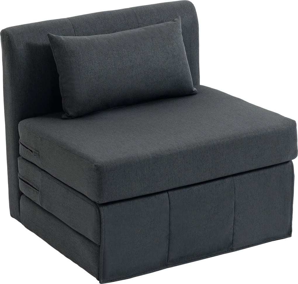 HOMCOM 2-w-1 fotel rozkładany, sofa-łóżko o strukturze lnu, tapicerowane łóżko dla gości, składany fotel, Ciemnoszary | Aosom PL