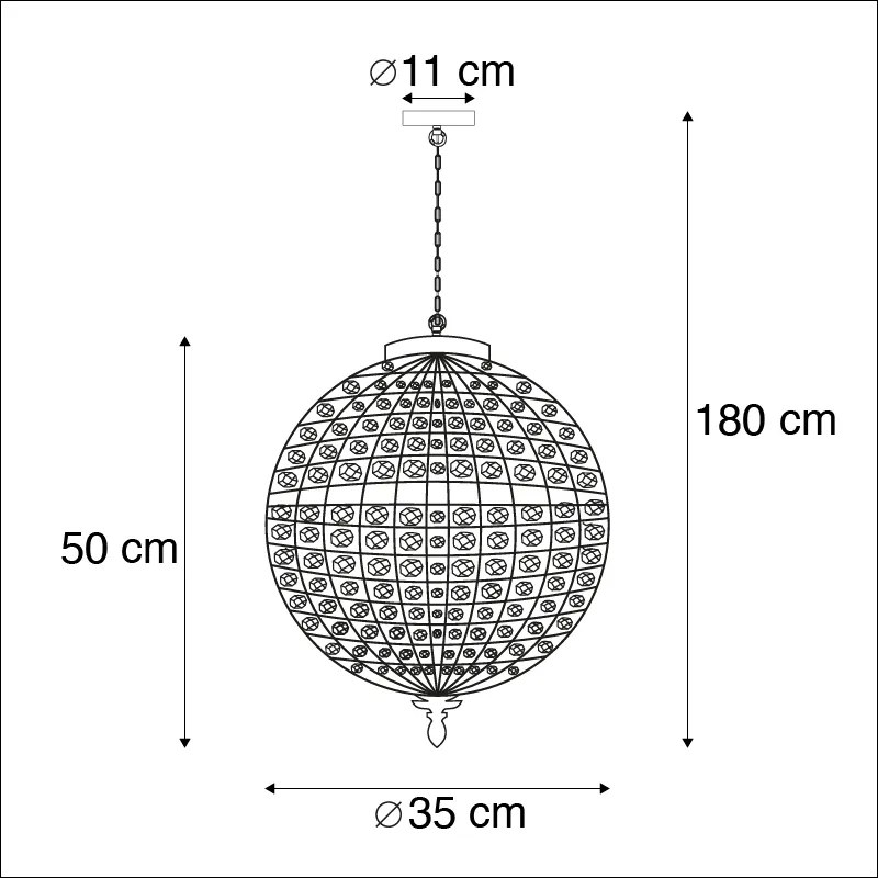Lampa wisząca art deco kryształ ze złotem 35 cm - Kasbah klasyczny/Antyczny Oswietlenie wewnetrzne