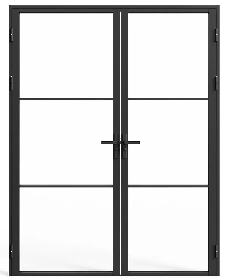 Drzwi kompletne 2-skrzydłowe dwustronne z aluminium i szkła hartowanego - 2 x wys. 204 x szer. 83 cm - Czarny - MASERU