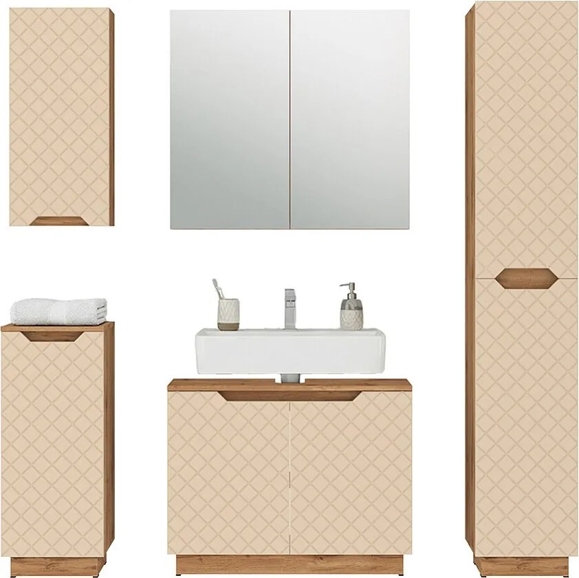 Zestaw mebli łazienkowych dąb/kaszmir ze strukturą płytek 79.6x32x62.5 lotta