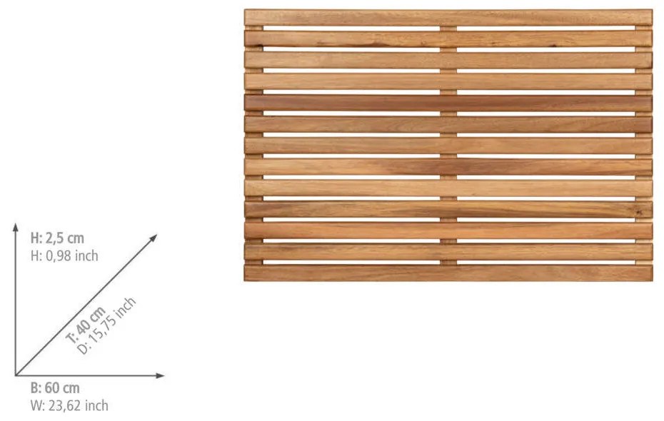 Kratka prysznicowa z drewna akacji, 40 x 60 cm