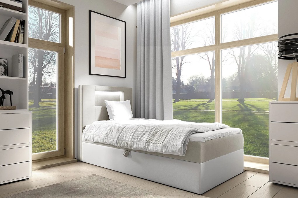 Jasnoszare łóżko z oświetleniem LED 3 rozmiary N0-M41