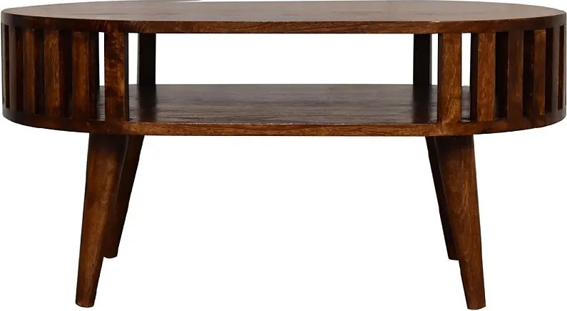 Stolik kawowy Ariella marki Artisan Furniture z blatem z litego drewna kasztanowego.