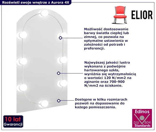 Półkoliste lustro z oświetleniem LED 90x45 cm C8-B92