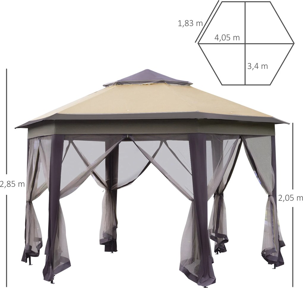 Składany Pawilon Outsunny 4x4m z Podwójnym Dachem, Wodoodporny i UV-Odporny, Idealny na Ogrodowe Imprezy, z 6 Odpinanymi Ścianami