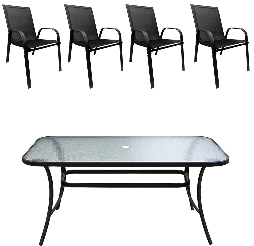 Zestaw mebli ogrodowych stół szklany T25 prostokątny 120x80+ 4 krzesła PATIO do ogrodu na balkon