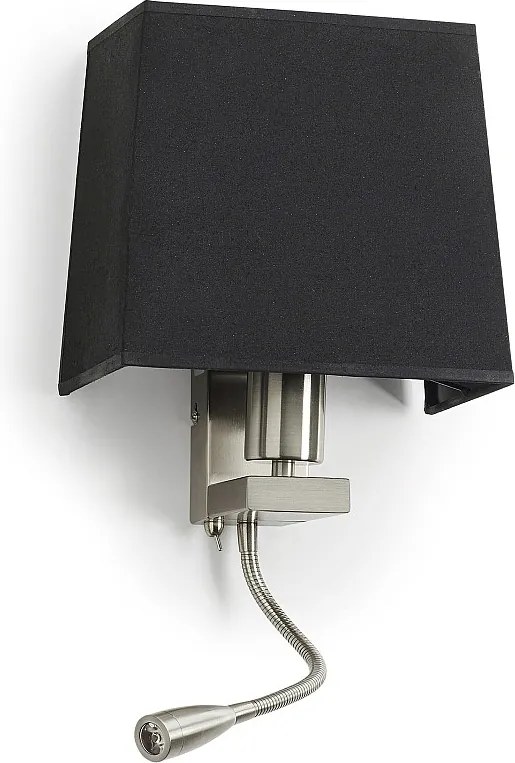 Kinkiet FIRENZE w stylu klasycznym - wys. 43 cm - E27 60W + 3W LED SMD - 1x wł./wył. - stal i bawełna - nikiel satynowy i biały - IP20