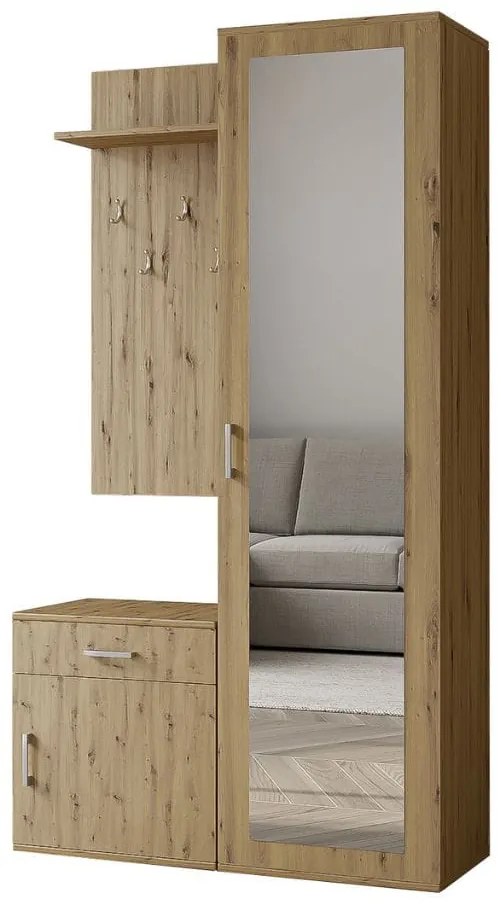 Garderoba POLA do przedpokoju z lustrem i szafką na buty - dąb artisan