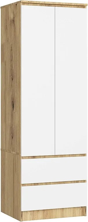 Szafa AKORD S60 Dąb Artisan 60 cm 2 drzwi 2 szuflady kolor Biały mat 1 półka 60x51x180 cm