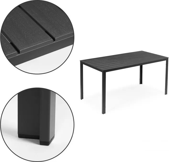 Stół ogrodowy polywood dla 6 osób Sorelia 156x78 cm, szary