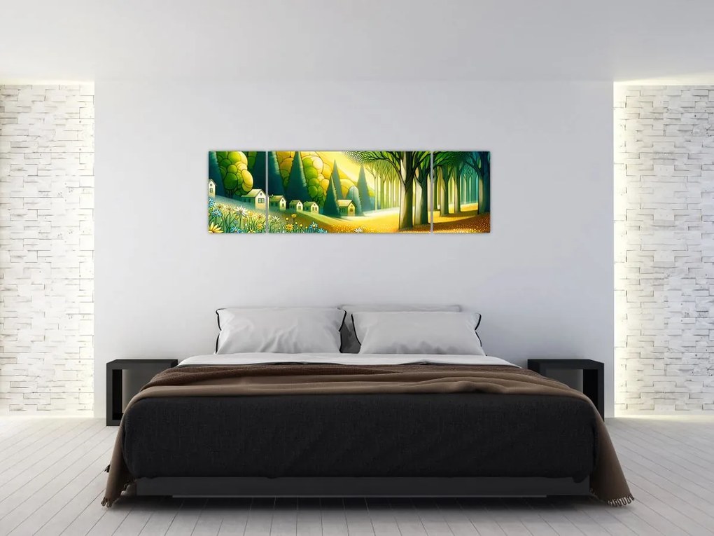 Obraz - Wieś w żółto-zielonym (170x50 cm)