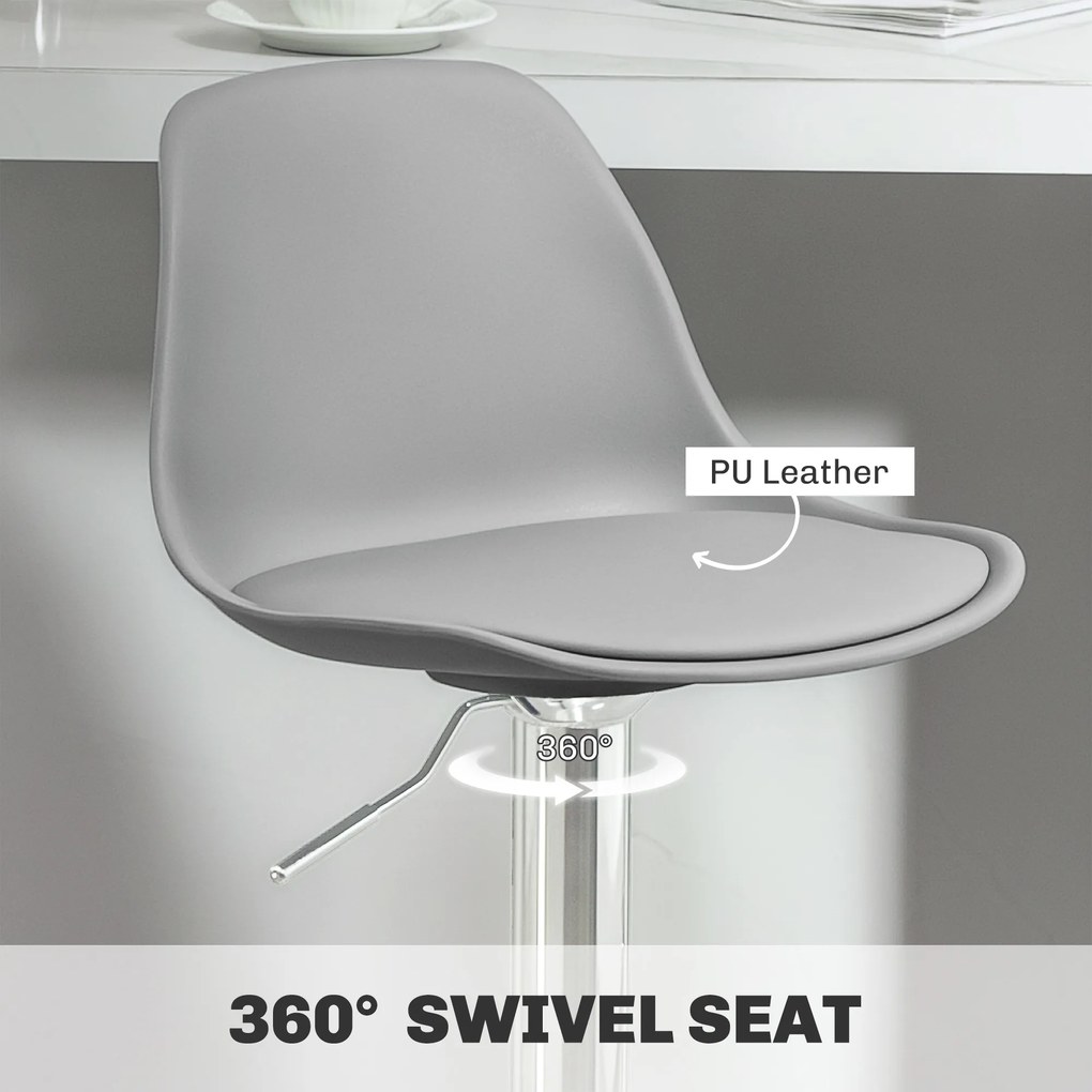 HOMCOM Zestaw 2 Hokerów Barowych, Obracane Krzesła z Oparciem, Regulowane Wysokość, do 120 kg, 42 x 38 x 82-104 cm, Szary