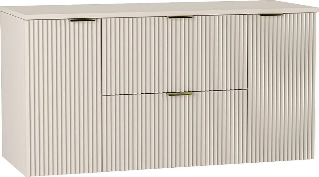 Szafka pod umywalkę WENA, z 2 drzwiami i 2 szufladami, ryflowane fronty, Willy, 120x60x47 cm, Kaszmir