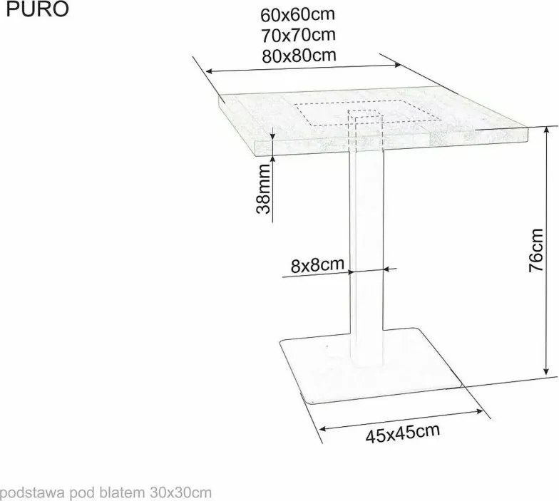 PROMOCJA Czarny stół jadalniany z blatem w dekorze dąb PURO 70x70 II. jakość