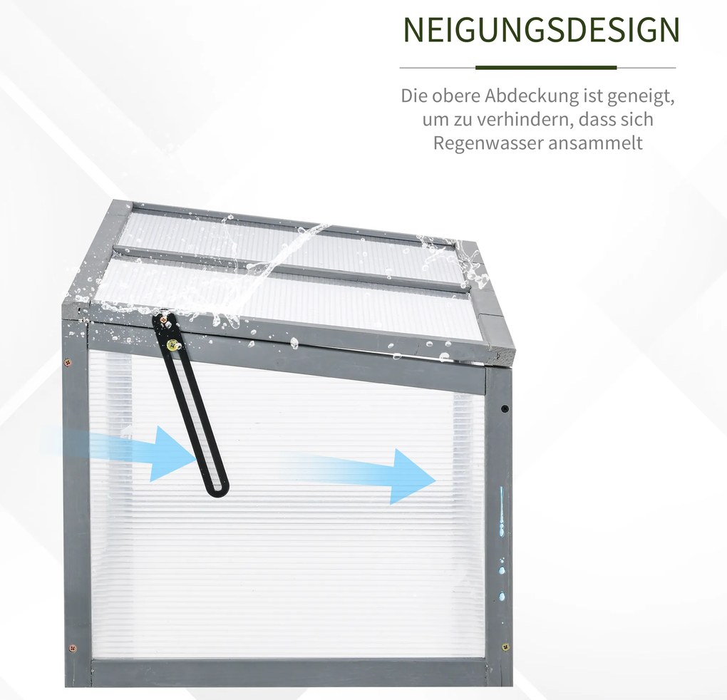 Outsunny Zimna Rama Szklarnia Drewniana z Pokrywą Poliwęglanową Szara Odporna na Warunki Atmosferyczne 90x46x40cm | Aosom PL