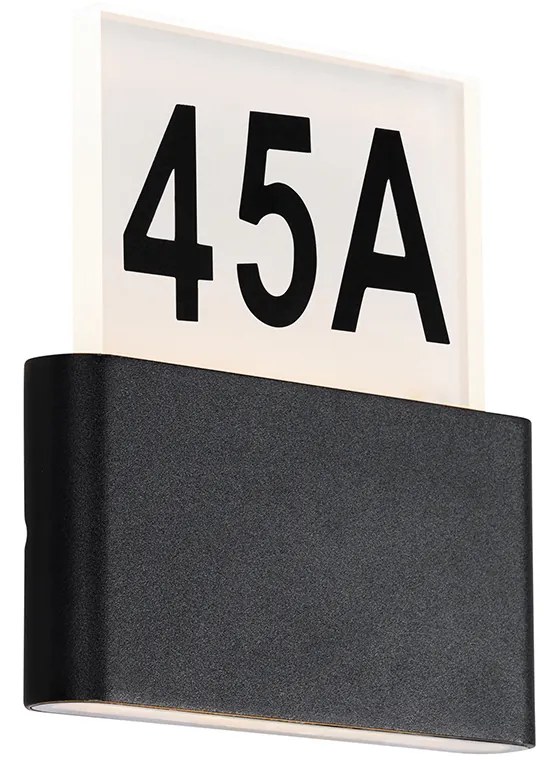 Oświetlenie ścienne zewnętrzne czarne z LED-em z numerami domu IP54 - Kandi