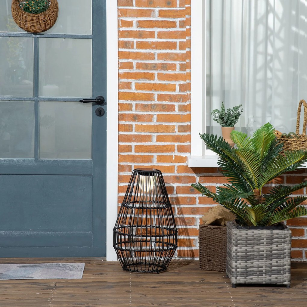 Outsunny Lampa Ogrodowa Solarna Rattan Automatyczne Włączanie 8h Świecenia 34x34x56cm | Aosom PL