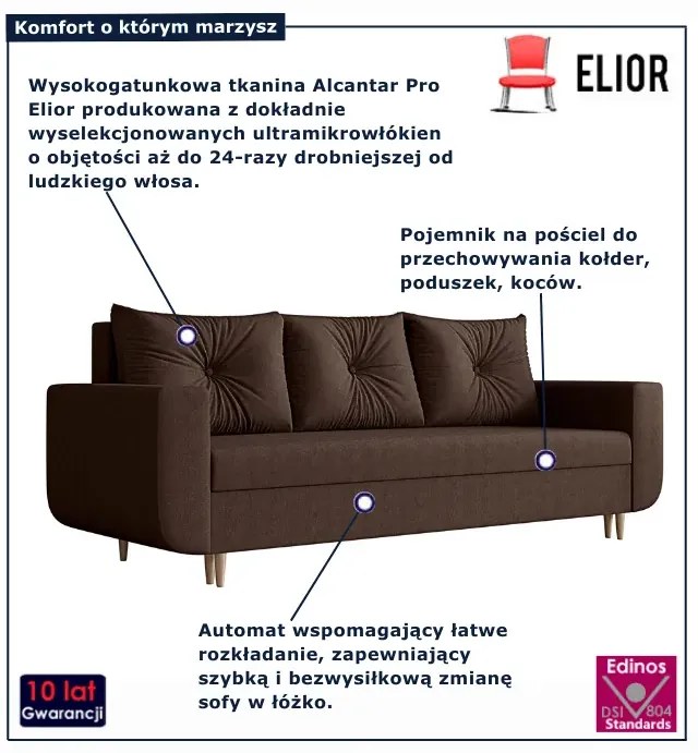 Brązowa sofa z funkcją spania i pojemnikiem W1-C69