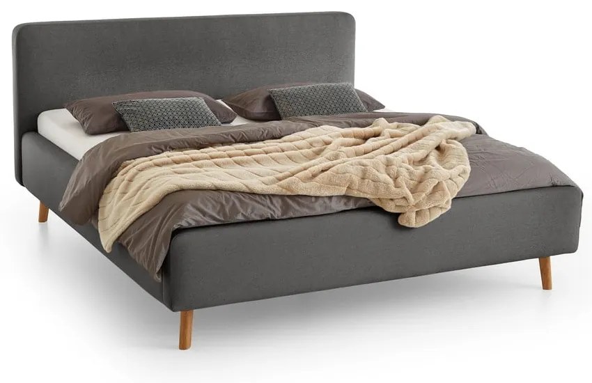 Antracytowe tapicerowane łóżko dwuosobowe ze schowkiem i stelażem 180x200 cm Mattis – Meise Möbel
