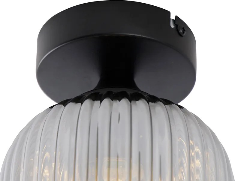 Plafon art deco czarny z przydymionym szkłem - Banci