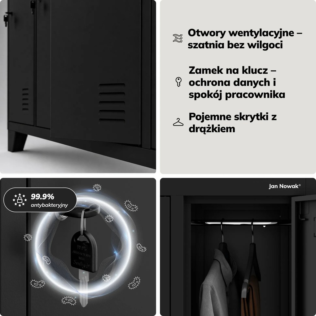 Szafa socjalna ubraniowa 10-drzwiowa czarna, 1360x1720x450 mm: BARTEK
