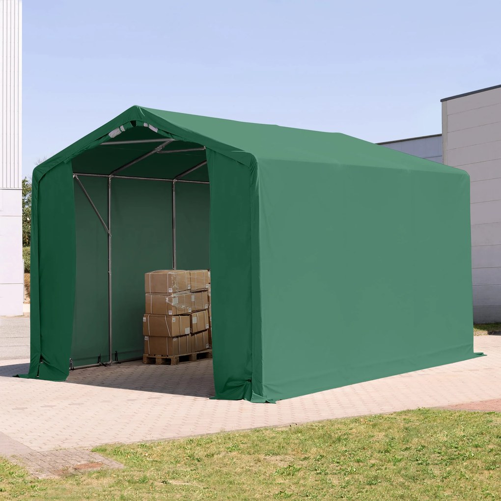 TOOLPORT 3x6m Hala namiotowa - 3,0 m wysokość ścian bocznych z bramą na zamek błyskawiczny, PVC 850, ciemnozielony, ze statyką (podłoże betonowe) - (94074)