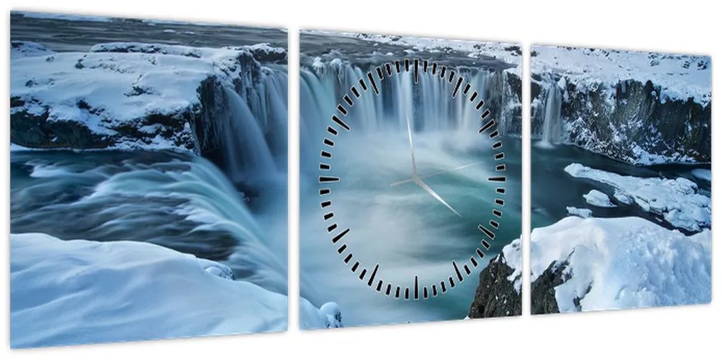 Obraz - Wodospad Bogów, Islandia (z zegarem) (90x30 cm)