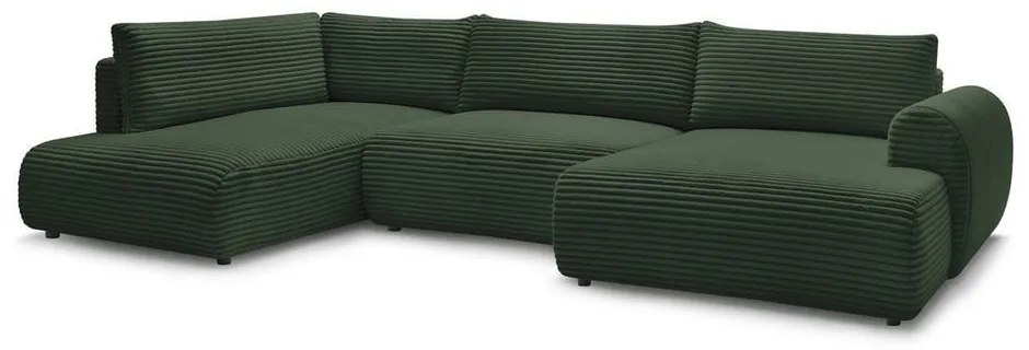 Ciemnozielony sztruksowy rozkładany/ze schowkiem narożnik (prawostronny/w kształcie litery U) Lucien – Bobochic Paris