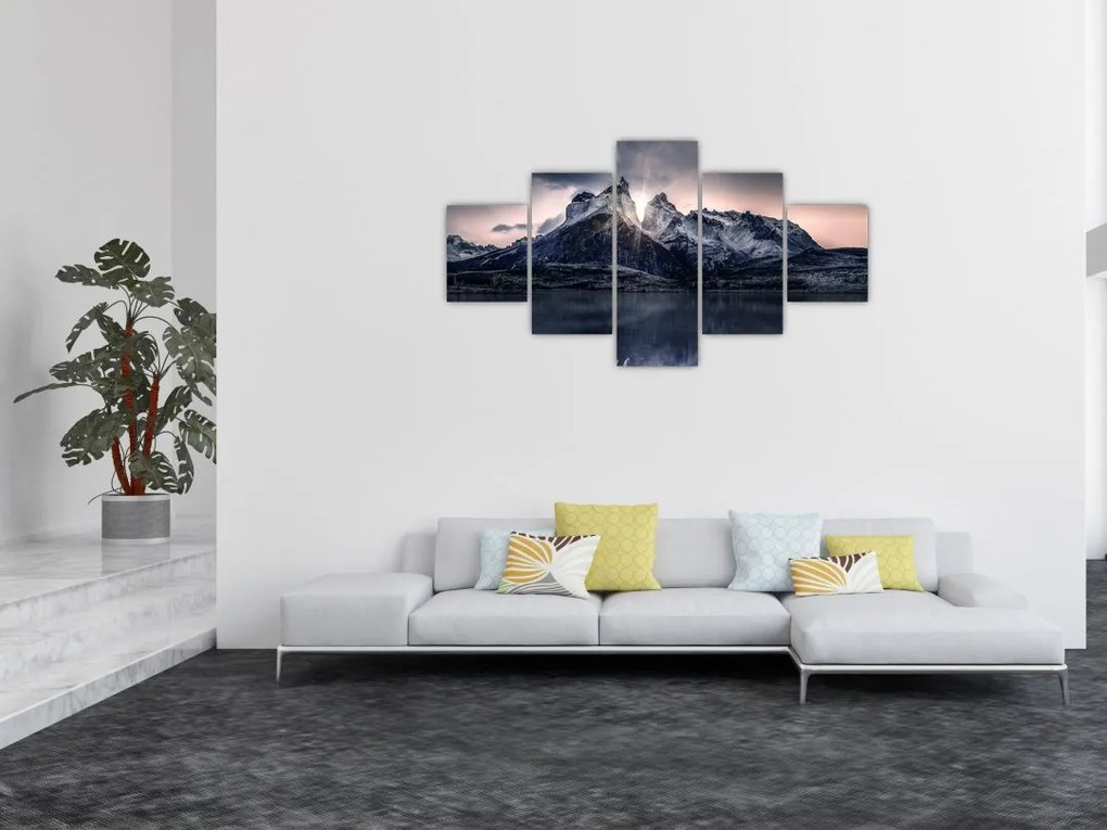 Obraz jeziora z górą (125x70 cm)