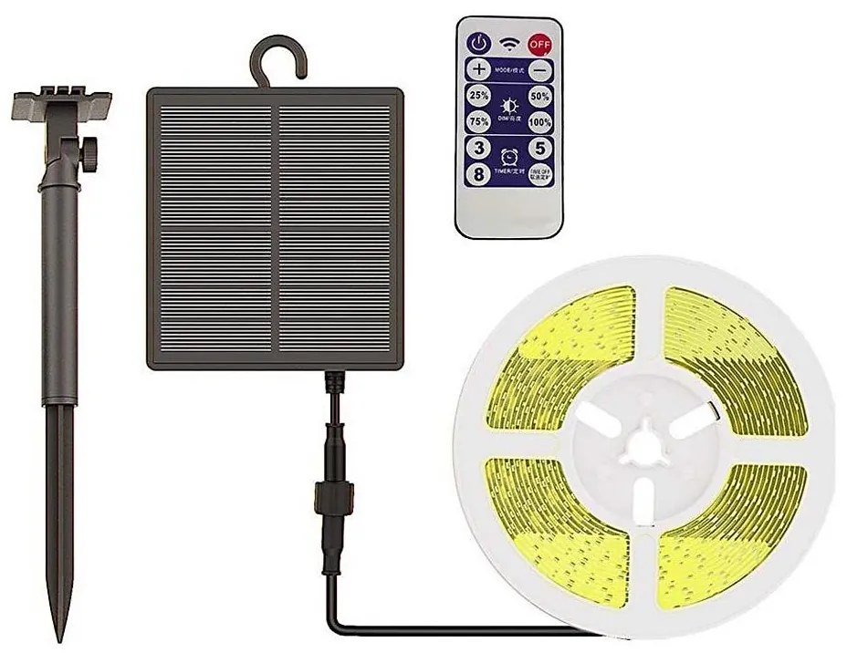 LED Ściemnialna taśma solarna LED/1,2W/3,7V 3000K IP67 5m