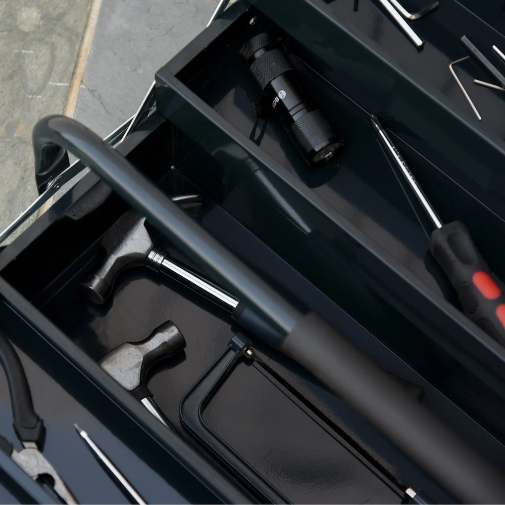 Skrzynka Narzędziowa DURHAND z 5 Przegrodami, Idealna do Warsztatu, Ciemnozielona