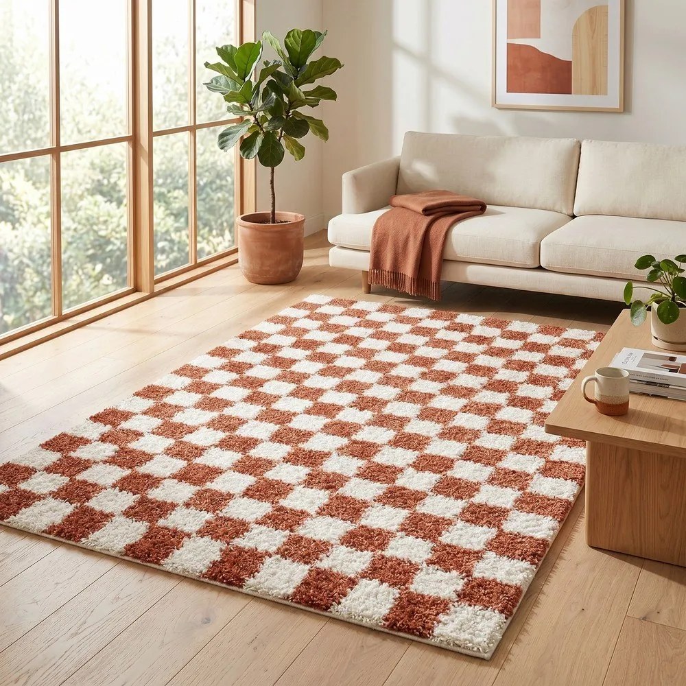 Kremowy/w kolorze terakoty dywan 80x150 cm Grida – ESTE