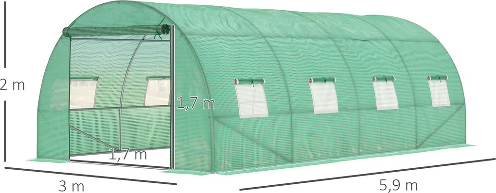 Outsunny Szklarnia Foliowa, Spacerowa Szklarnia, Tunel Foliowy, Szklarnia, Plastik, Stal, Zielona