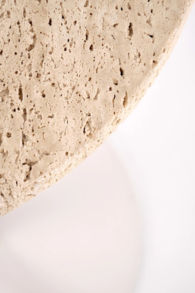 TRAVERSO S Ława Stolik kawowy Okrągła Kamień Trawertyn Biały fi.35cm Nowoczesna